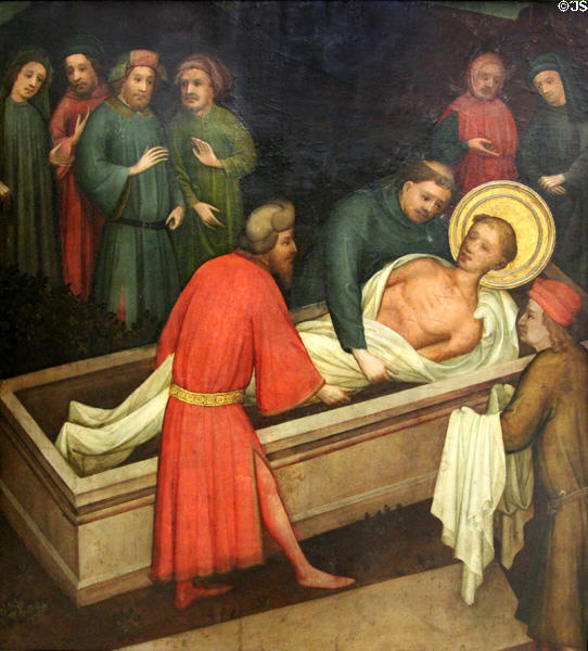 Entombment of St Lawrence painting (c1430) by Master of St Lawrence, Köln at Germanisches Nationalmuseum. Nuremberg, Germany.
