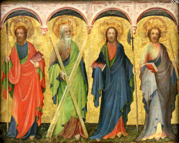 Apostles Philipp, Andrew, Matthew & Thomas painting (c1420) from Köln at Germanisches Nationalmuseum. Nuremberg, Germany.