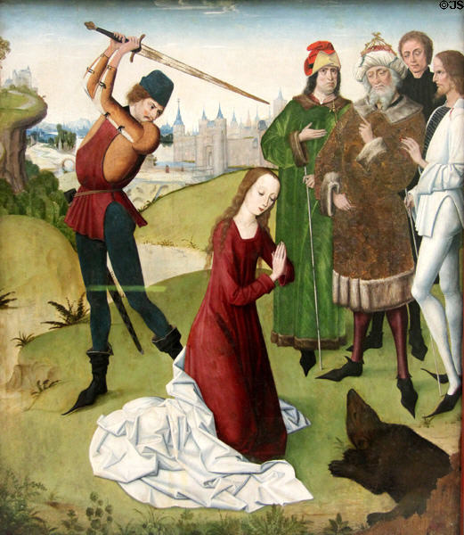 Beheading of St Columba painting (1473) by Master of Maria's Life of Köln at Germanisches Nationalmuseum. Nuremberg, Germany.