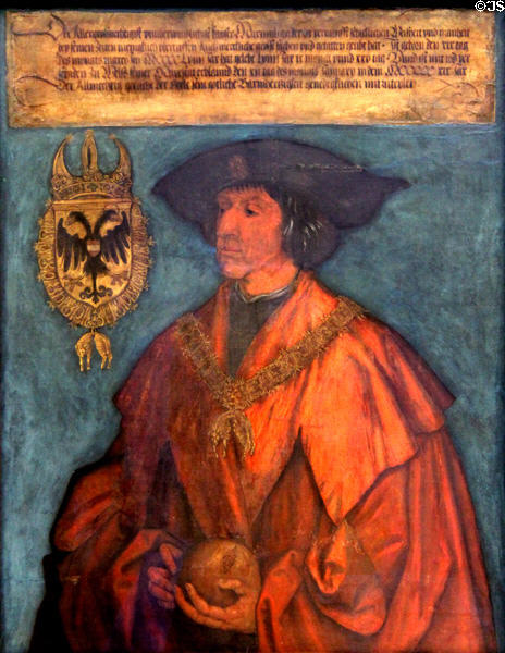 Emperor Maximillian I portrait (1519) by Albrecht Dürer at Germanisches Nationalmuseum. Nuremberg, Germany.