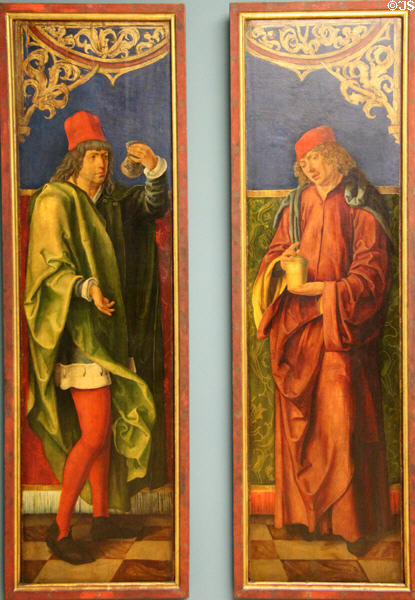 Sts Cosmas & Damian painting (c1507-8) from Altar of St Lawrence Church in Nuremberg by Hans Süß von Kulmbach at Germanisches Nationalmuseum. Nuremberg, Germany.
