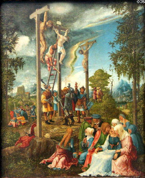 Crucifixion / Calvary painting (1526) by Albrecht Altdorfer at Germanisches Nationalmuseum. Nuremberg, Germany.