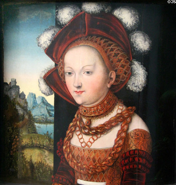 Portrait of Lady (formerly Salome) (1530) by Lucas Cranach at Germanisches Nationalmuseum. Nuremberg, Germany.