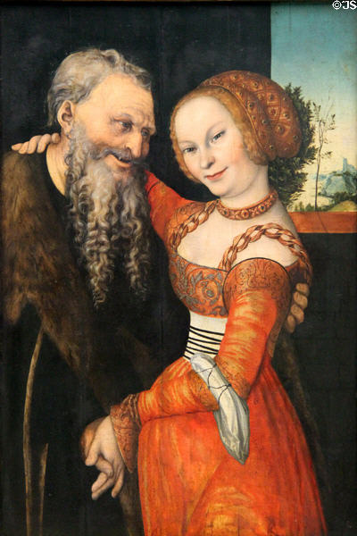 Ill-Matched Couple painting (1530) by Lucas Cranach at Germanisches Nationalmuseum. Nuremberg, Germany.
