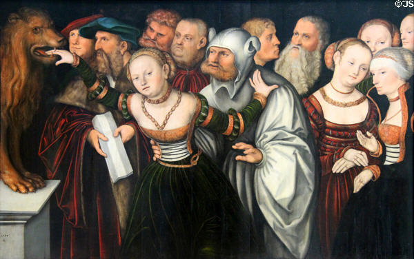 Fable of Mouth of Truth painting (1534) by Lucas Cranach at Germanisches Nationalmuseum. Nuremberg, Germany.