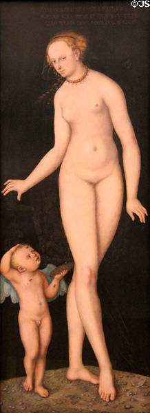 Venus with Cupid as a Honey Thief painting (after 1537) by Lucas Cranach at Germanisches Nationalmuseum. Nuremberg, Germany.