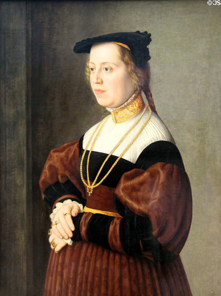 Portrait of young lady (1535) by Barthel Beham of Munich at Germanisches Nationalmuseum. Nuremberg, Germany.