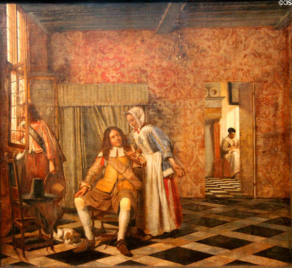 Conversation Piece painting (c1663-5) by Pieter de Hooch at Germanisches Nationalmuseum. Nuremberg, Germany.