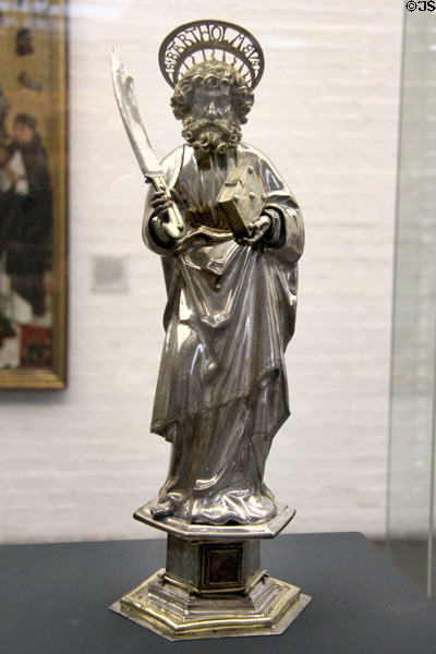 Silver reliquary statue of St Bartholomew (1509) by Paulus Müllner from Nuremberg at Germanisches Nationalmuseum. Nuremberg, Germany.