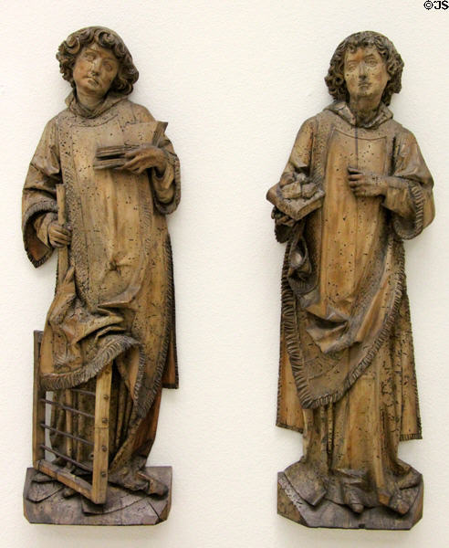 St. Stephen & St. Lawrence woodcarvings (c1510) by workshop of Tilman Riemenschneider from Würzburg at Germanisches Nationalmuseum. Nuremberg, Germany.