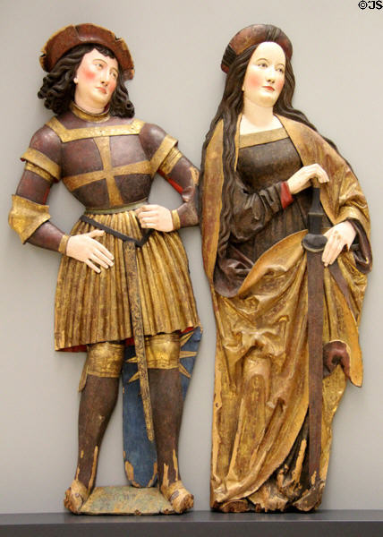 St. George & St. Catherine of Alexandria woodcarvings (c1515-20) by workshop of Daniel Mauch from Ulm at Germanisches Nationalmuseum. Nuremberg, Germany.