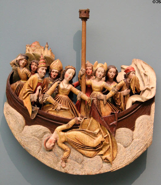 Martyrdom of St. Ursula woodcarving (c1510) by Master of pursed lips from Nuremberg at Germanisches Nationalmuseum. Nuremberg, Germany.