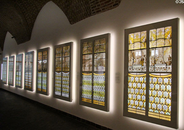 Antique painted glass windows at Germanisches Nationalmuseum. Nuremberg, Germany.