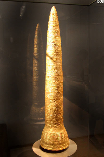 Gold cone headdress of a Bronze Age Sun-Priest (11th-9thC BCE) from Ezelsdorf-Buch at Germanisches Nationalmuseum. Nuremberg, Germany.