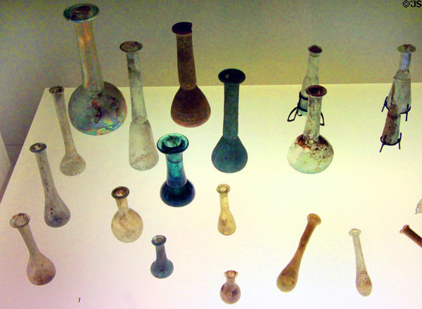 Collection of Roman glass vials (1st-2ndC CE) at Germanisches Nationalmuseum. Nuremberg, Germany.
