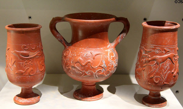 Roman ceramic kantharos & goblets (late 2ndC - early 3rdC) found in Bavaria & Koblenz at Germanisches Nationalmuseum. Nuremberg, Germany.