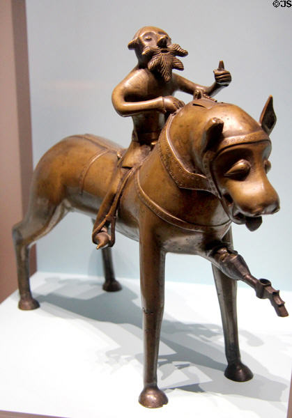 Bronze aquamanile in shape of rider on horse (early 15thC) from Nuremberg at Germanisches Nationalmuseum. Nuremberg, Germany.