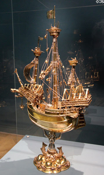Silver carrack sailing ship table centerpiece (1503 or before) from Nuremberg at Germanisches Nationalmuseum. Nuremberg, Germany.