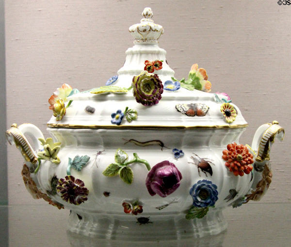 Porcelain covered tureen & platter (c1740) by Meissen Porcelain at Germanisches Nationalmuseum. Nuremberg, Germany.
