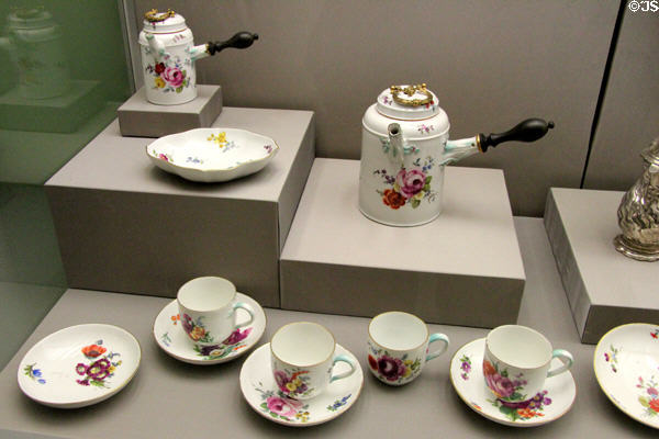 Porcelain chocolate set (2nd half 18thC) by Meissen Porcelain at Germanisches Nationalmuseum. Nuremberg, Germany.