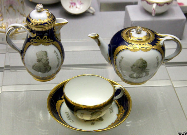 Porcelain coffee & tea service with portraits of important persons in European history (c1770-80) by Porzellanmanufaktur Berlin at Germanisches Nationalmuseum. Nuremberg, Germany.