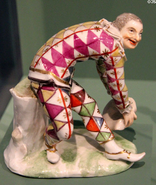 Porcelain Harlequin figure (c1740s) by Johann Joachim Kändler for Meissen Porcelain at Germanisches Nationalmuseum. Nuremberg, Germany.