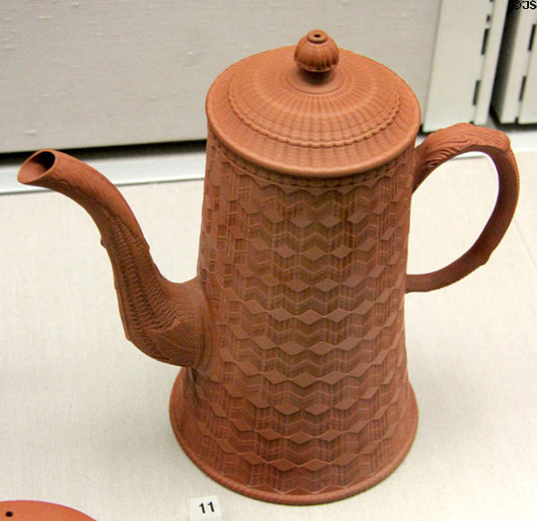 Red Böttger stoneware coffee pot (18thC) from England at Germanisches Nationalmuseum. Nuremberg, Germany.