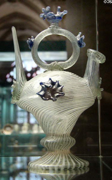 Spanish glass cantir with threads (c1700) at Germanisches Nationalmuseum. Nuremberg, Germany.