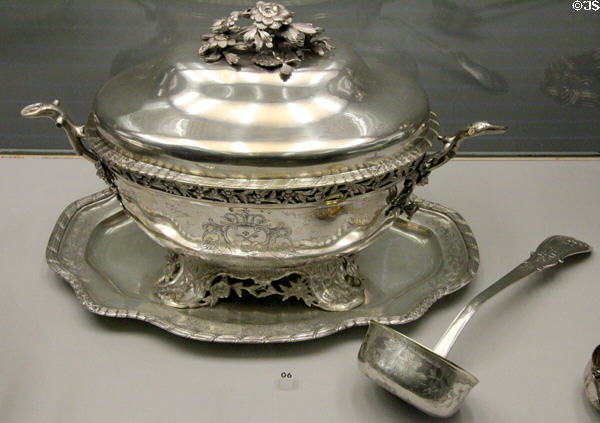 Silver tureen, stand & ladle (c1773) by Johann Christoph Borrowsky from Riga at Germanisches Nationalmuseum. Nuremberg, Germany.