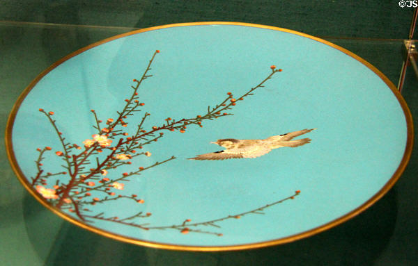 Copper cloisonné enamel plate with bird & blossoms (19thC) from Japan at Germanisches Nationalmuseum. Nuremberg, Germany.