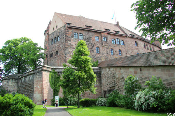 Imperial Castle above city wall walking path. Nuremberg, Germany.