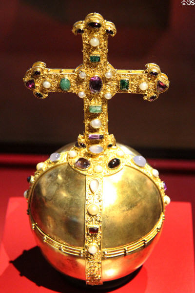 Reproduction of imperial orb with semi-precious stones (1990 after original 1198) at Imperial Castle. Nuremberg, Germany.