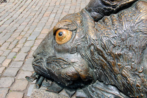 Face of Der Hase rabbit sculpture showing baby rabbits(1984) by Jürgen Goertz. Nuremberg, Germany.