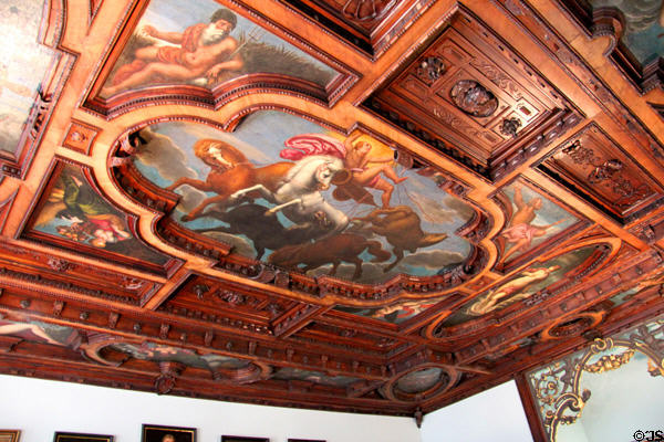 Ceiling painting of myth of Phaethon, who perished driving his father's sun chariot in Beautiful room from Pellerhaus (c1605) at Fembohaus City Museum. Nuremberg, Germany.