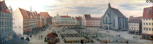 Market of Nuremberg painting (1594) by Lorenz Strauch at Fembohaus City Museum. Nuremberg, Germany.