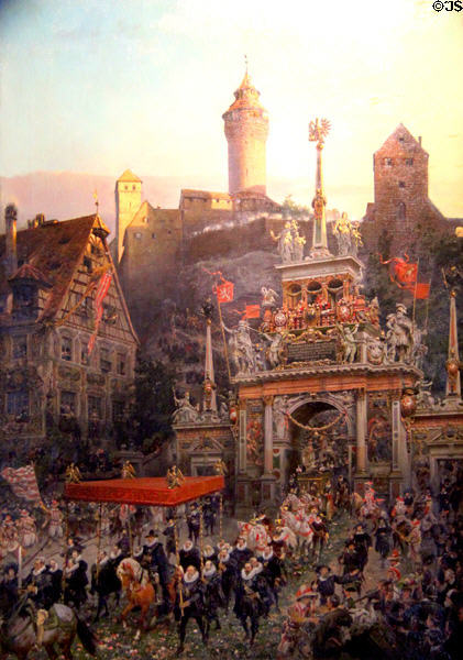 Entry of Kaiser Matthias into Nuremberg in 1612 painting (1890) by Paul Ritter at Fembohaus City Museum. Nuremberg, Germany.
