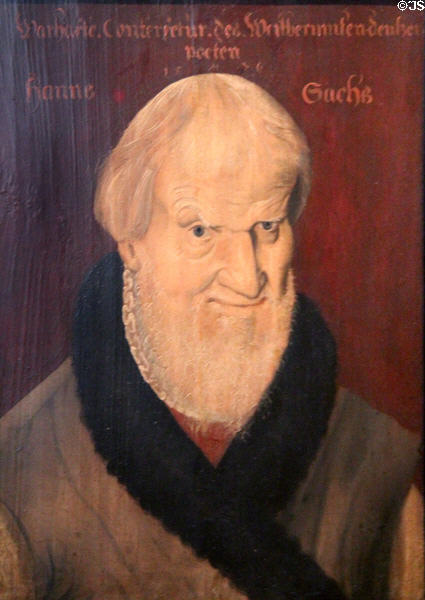 Portrait of Poet & Shoemaker Hans Sachs at age 81 (1576) by Andreas Herneisen at Fembohaus City Museum. Nuremberg, Germany.