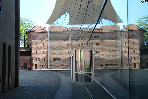 Neues Museum Nürnberg (New Museum Nuremberg) (2000) reflects section of city wall at Frauentor. Nuremberg, Germany.