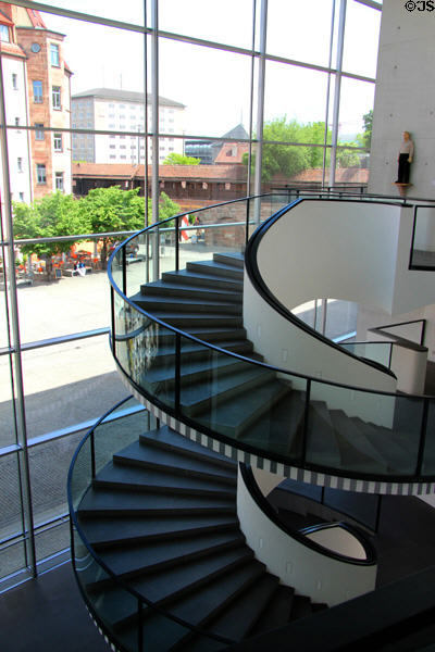 Spiral staircase in Neues Museum Nürnberg. Nuremberg, Germany.