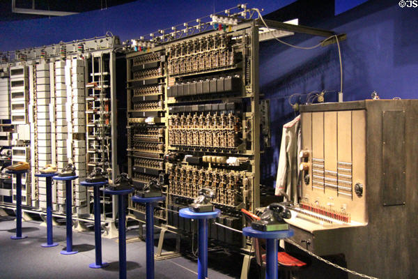 Telephone switching equipment at Museum of Communications in Nuremberg Transport Museum. Nuremberg, Germany.
