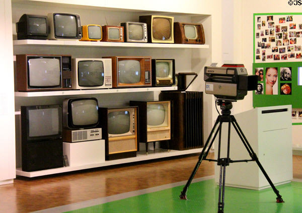 Collection of televisions at Museum of Communications in Nuremberg Transport Museum. Nuremberg, Germany.