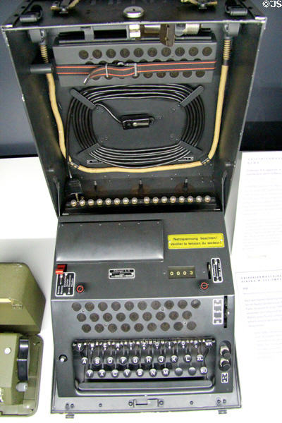 NEMA encryption machine (1948) by Zellweger A.G. of Uster, Switzerland, based on Enigma Machine but with one more cylinder at Museum of Communications in Nuremberg Transport Museum. Nuremberg, Germany.