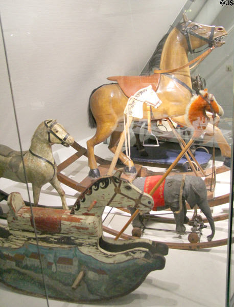 Rocking horse collection at City Toy Museum. Nuremberg, Germany.