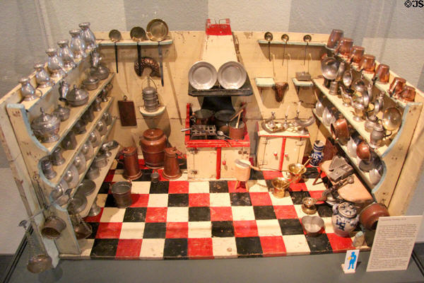 Doll house kitchen representing 18thC at City Toy Museum. Nuremberg, Germany.