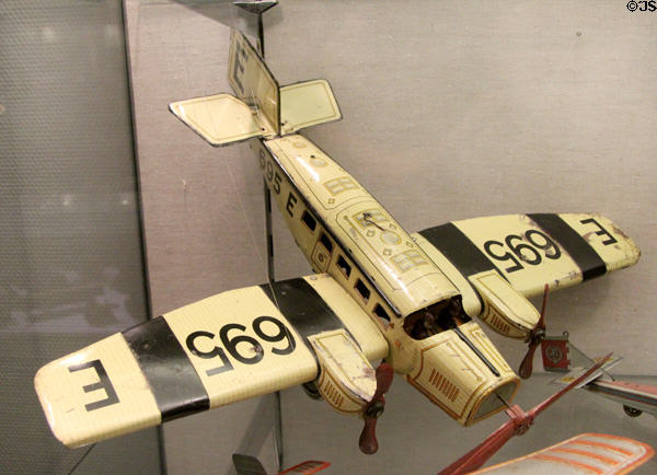 Model of trimotor passenger aircraft (c1930) at City Toy Museum. Nuremberg, Germany.