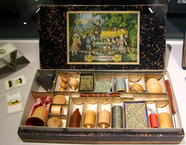 Magic kit for starting magicians (c1870) at City Toy Museum. Nuremberg, Germany.