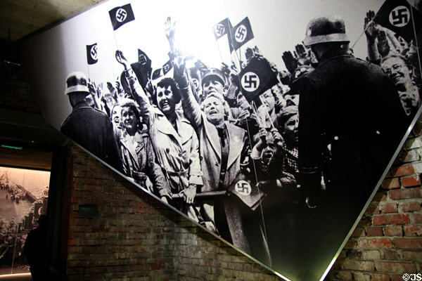 Photo mural of saluting citizens at Nazi rally at Documentation Centre Nazi Party Rally Grounds. Nuremberg, Germany.