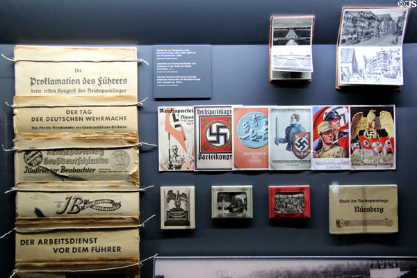 Posters showing Nuremberg Rallies as center for Nazi Party at Documentation Centre Nazi Party Rally Grounds. Nuremberg, Germany.
