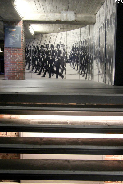 Steps leading to Nuremberg Rally photo murals at Documentation Centre Nazi Party Rally Grounds. Nuremberg, Germany.
