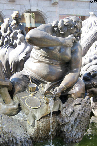 Couple growing fat with gluttony detail on Marriage Carousel sculpture. Nuremberg, Germany.